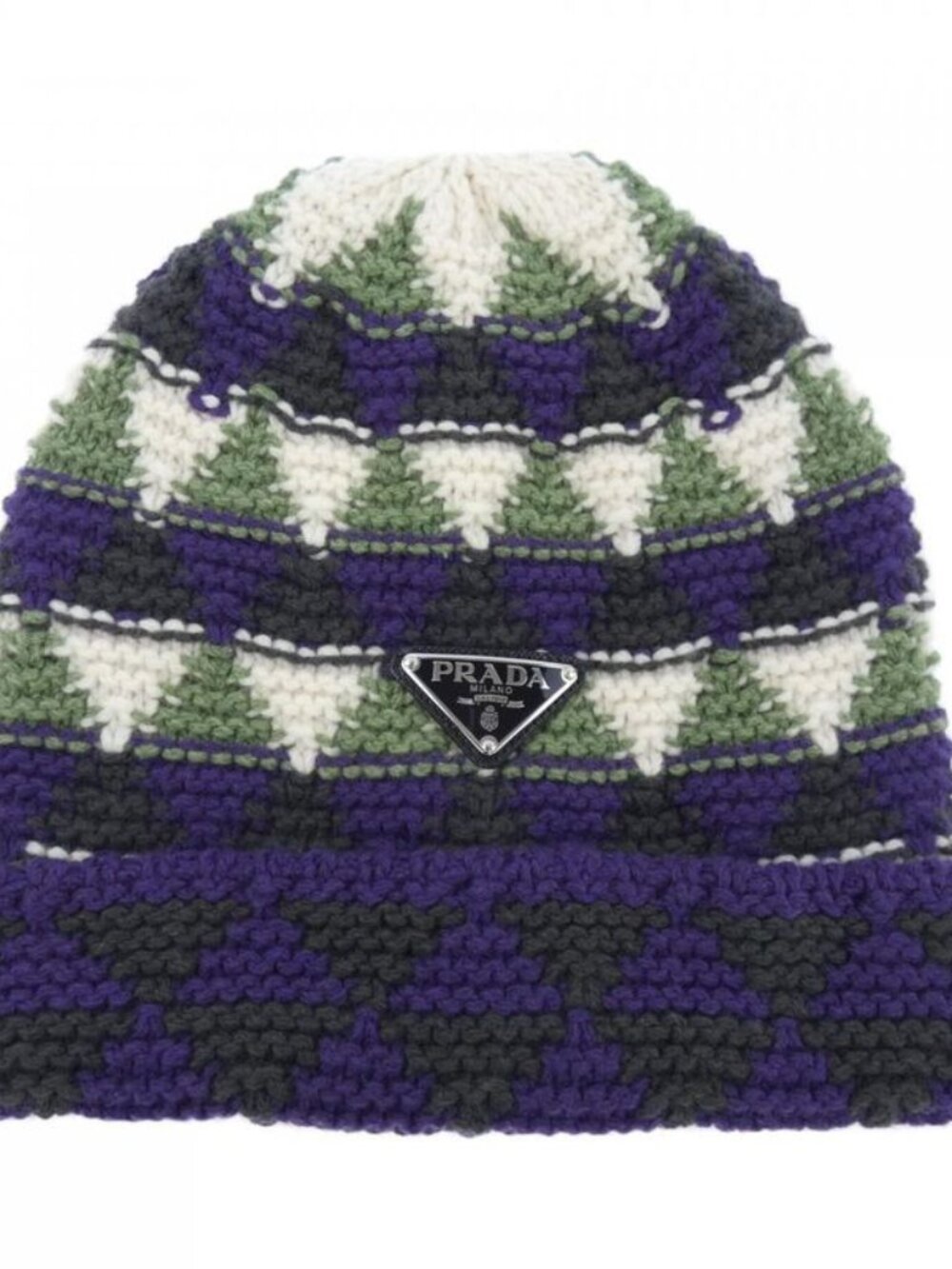 Prada Triangle Logo Knit Cap Purple Green Beige - Picture 1 of 4